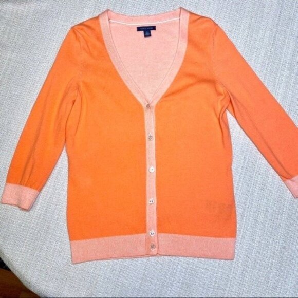 Tommy Hilfiger V Neck Button Front Sweater Cardigan Orange Medium - Picture 5 of 8